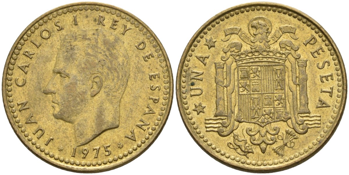 Испания 1 песета 1975 (78) Хуан Карлос I (1975-2014) KM 806 алюминиевая бронза 4604-215