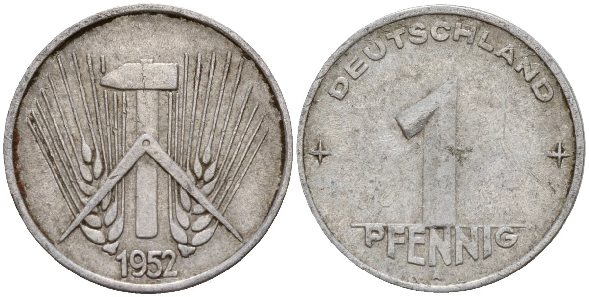 ГДР 1 пфенниг 1952 A KM 5 алюминий 192-1014