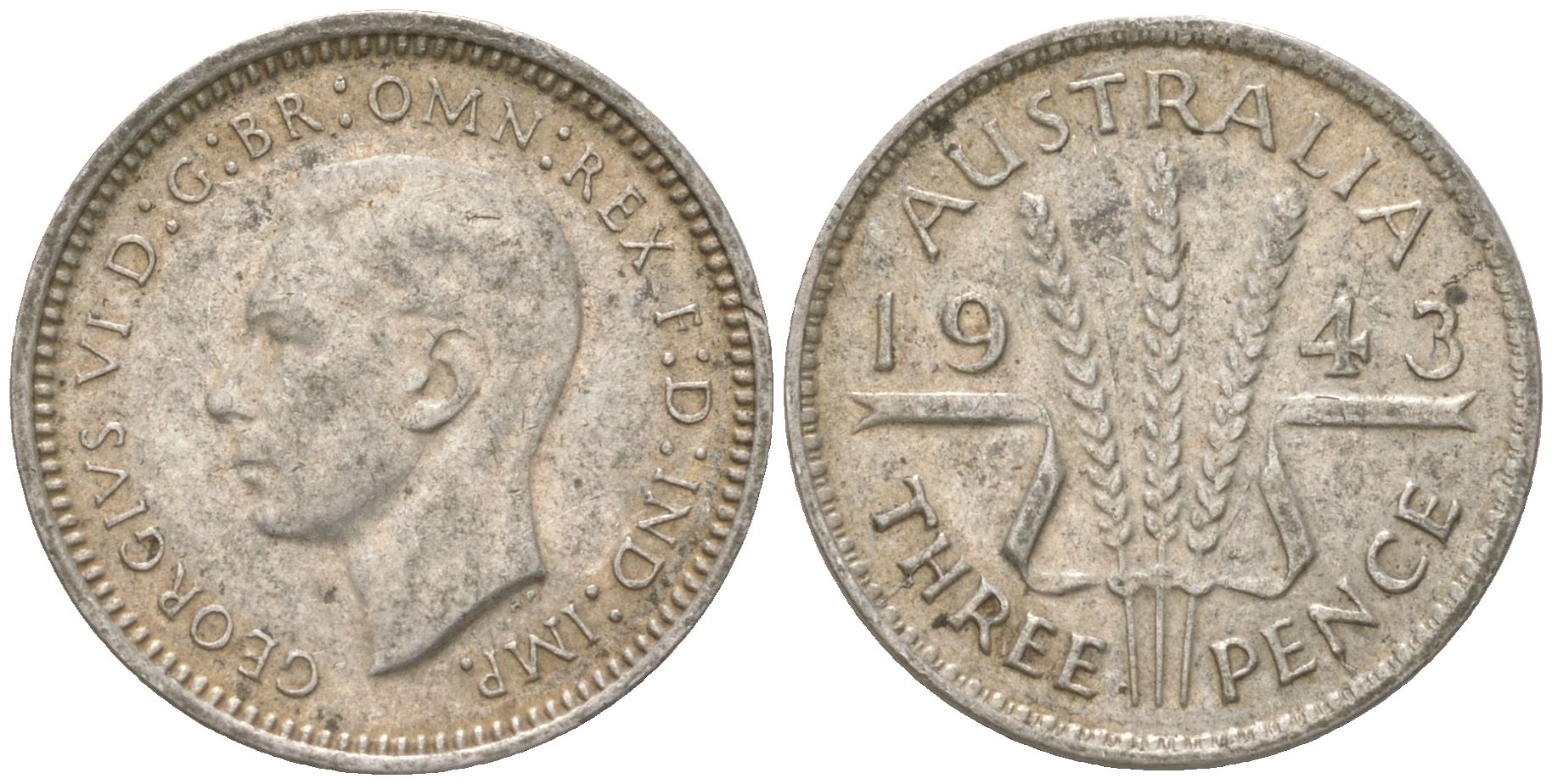 Австралия 3 пенса 1943 Георг V (1936-1952) KM 37 серебро 4621-1157