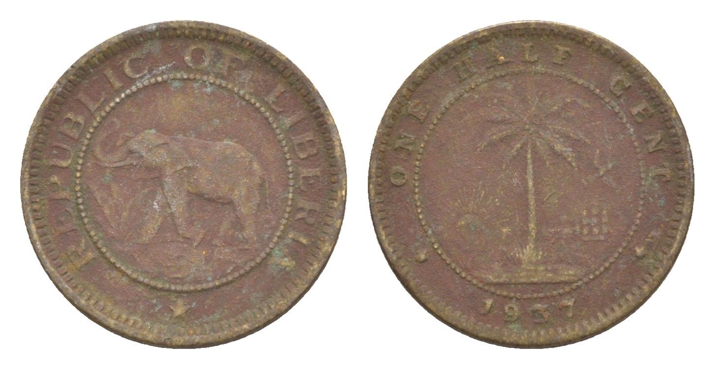 Либерия 1/2 цента 1937 KM 10 латунь 4614-918