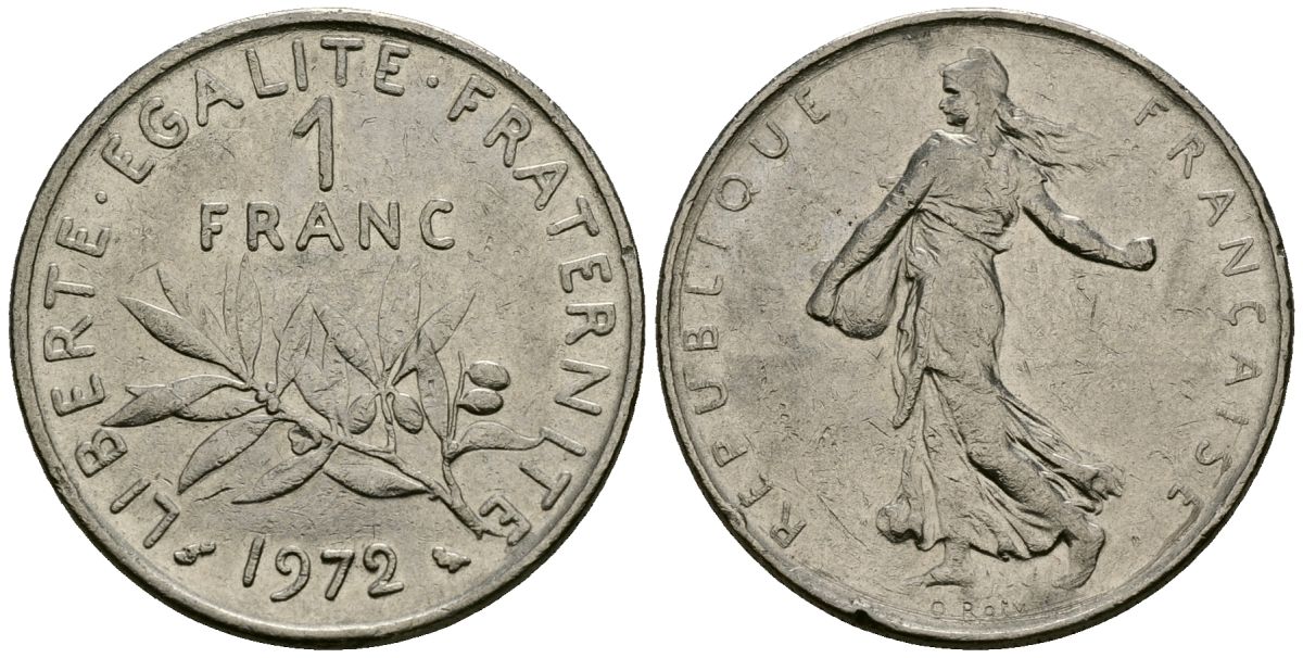 Франция 1 франк 1972 сеятель KM 925 никель 4167-545