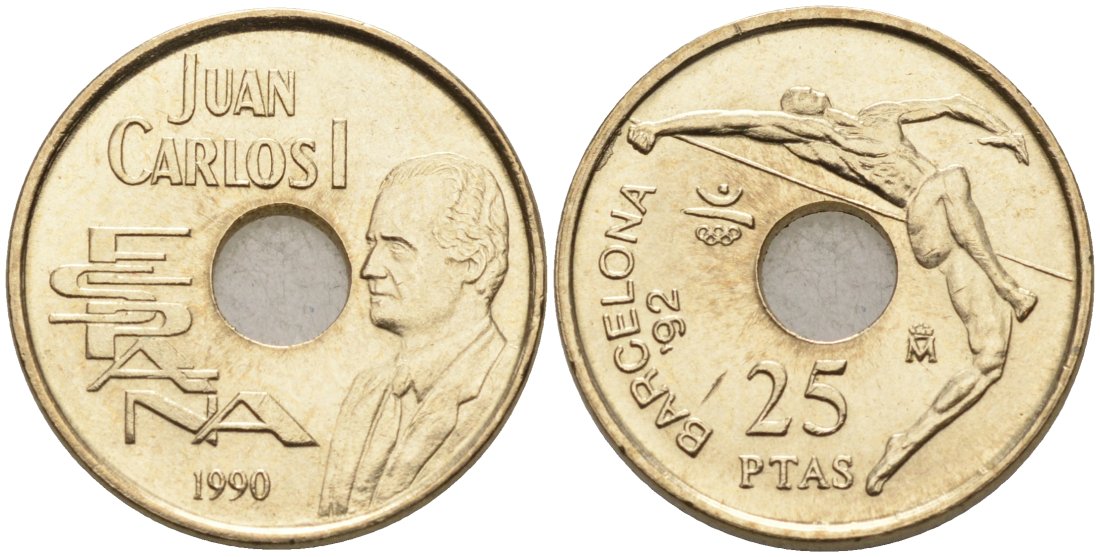 Испания 25 песет 1990 БАРСЕЛОНА 92, ПРЫЖКИ В ВЫСОТУ, Хуан Карлос I (1975-2001) KM 851 никель бронза 4567-523