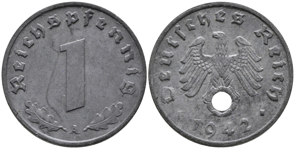 ГЕРМАНИЯ 1 РЕЙХСПФЕННИГ 1942 A KM 97, J.369 цинк 96-723