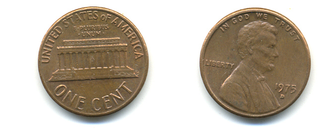 США 1 ЦЕНТ 1975 D, ЛИНКОЛЬН KM 201 медь цинк 179-331