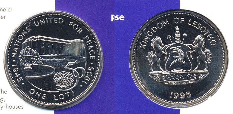 ЛЕСОТО 1 ЛОТИ 1995 50 ЛЕТ ООН блистер ЗДАНИЕ 28-2