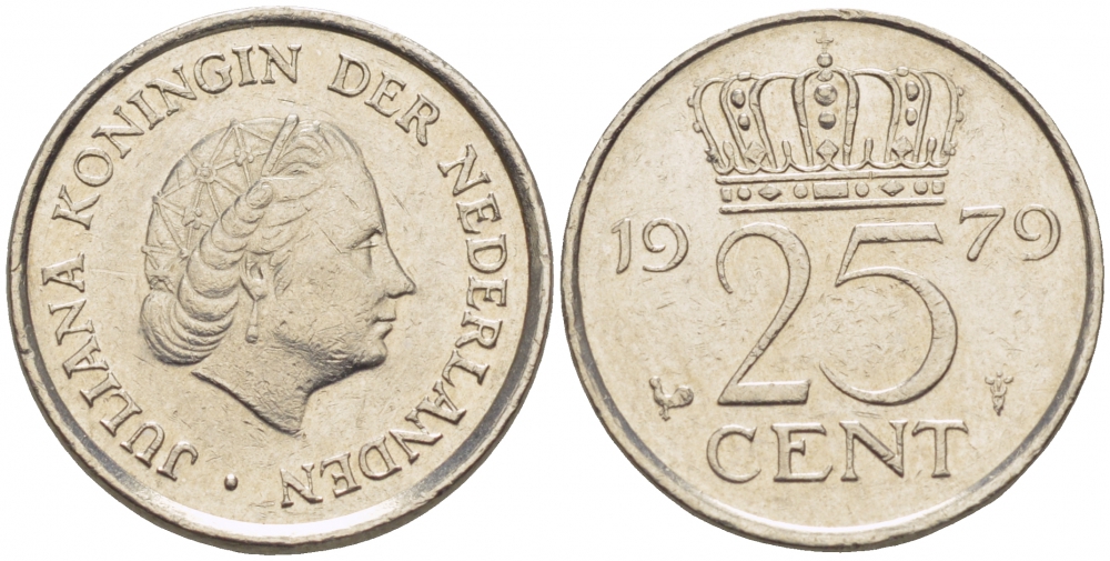 Нидерланды 25 центов 1979 Юлиана (1949-1980) KM 183 никель 112-1047