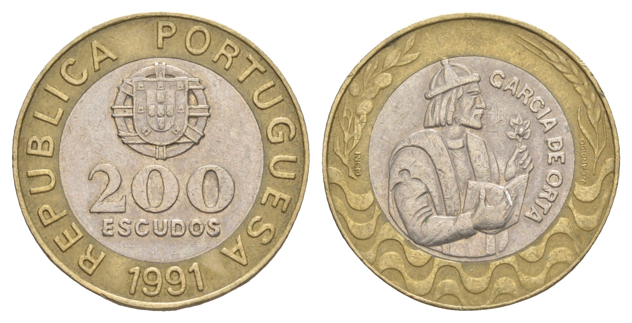 Португалия 200 эскудо 1991 Гарсия Де Орта (1501-1568) KM 655 биметалл 4566-327