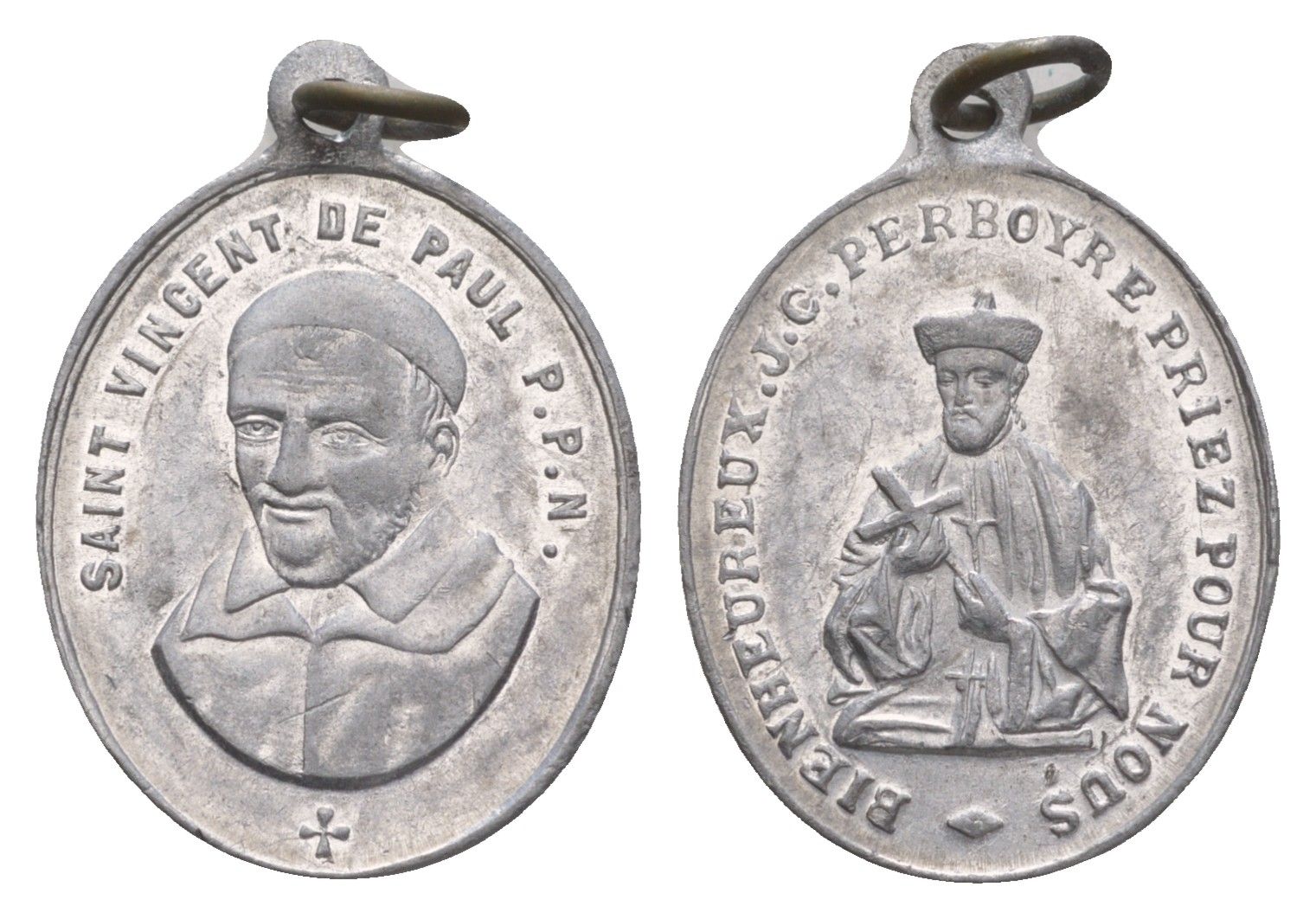 Франция религиозный медальон с изображением Викентия де Поля ND Жан Габриэль Пербуар, размер 22,5x19 мм, вес 0,79 гр алюминий 4655-225
