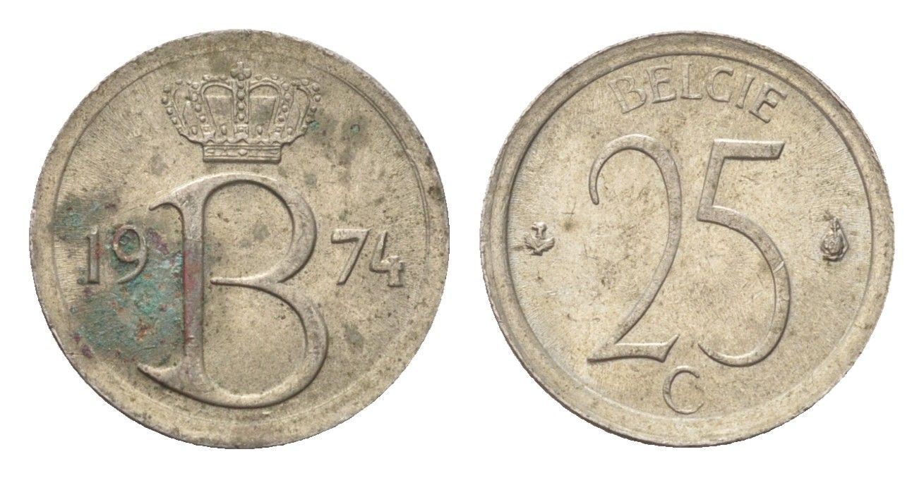 Бельгия 25 сантимов 1974 Belgie, Бодуэн I (1951-1993) KM 154 медно-никель 4705-361