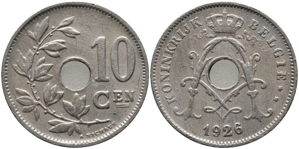 БЕЛЬГИЯ 10 САНТИМОВ 1926 BELGIE KM 86 медно-никель 4179-1052