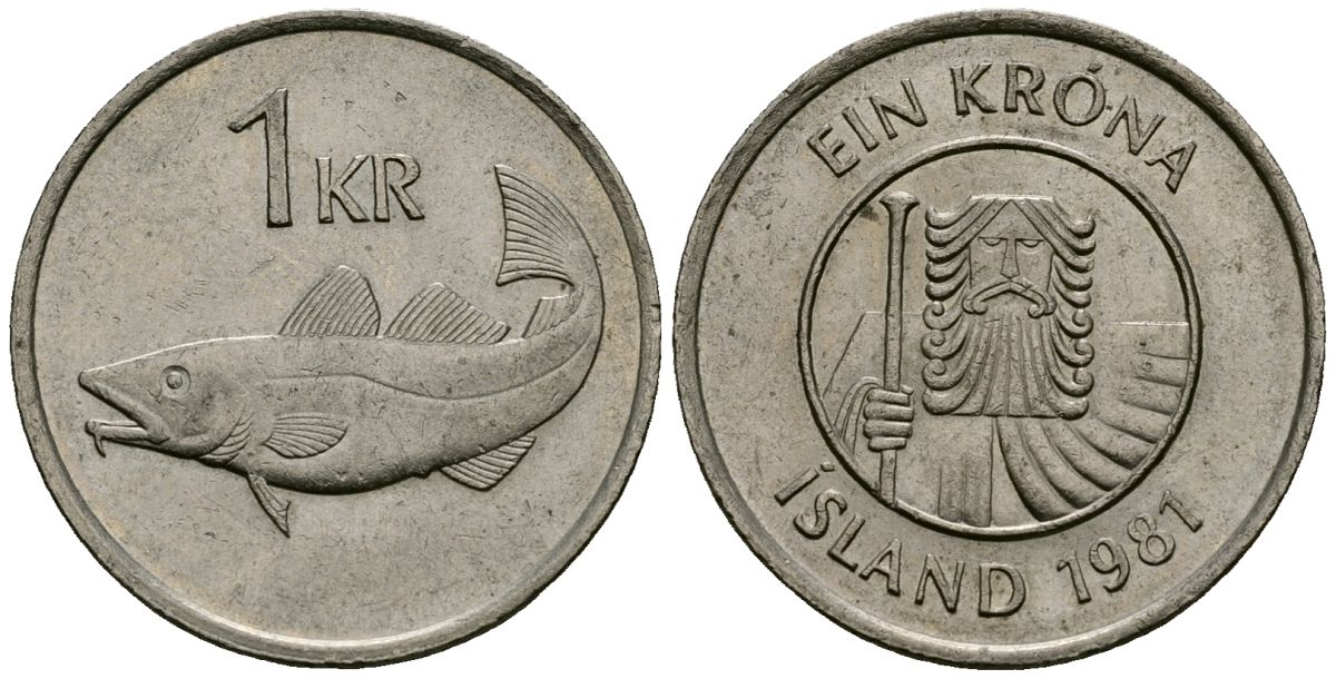 Исландия 1 крона 1981 треска KM 27 медно-никель 4172-524