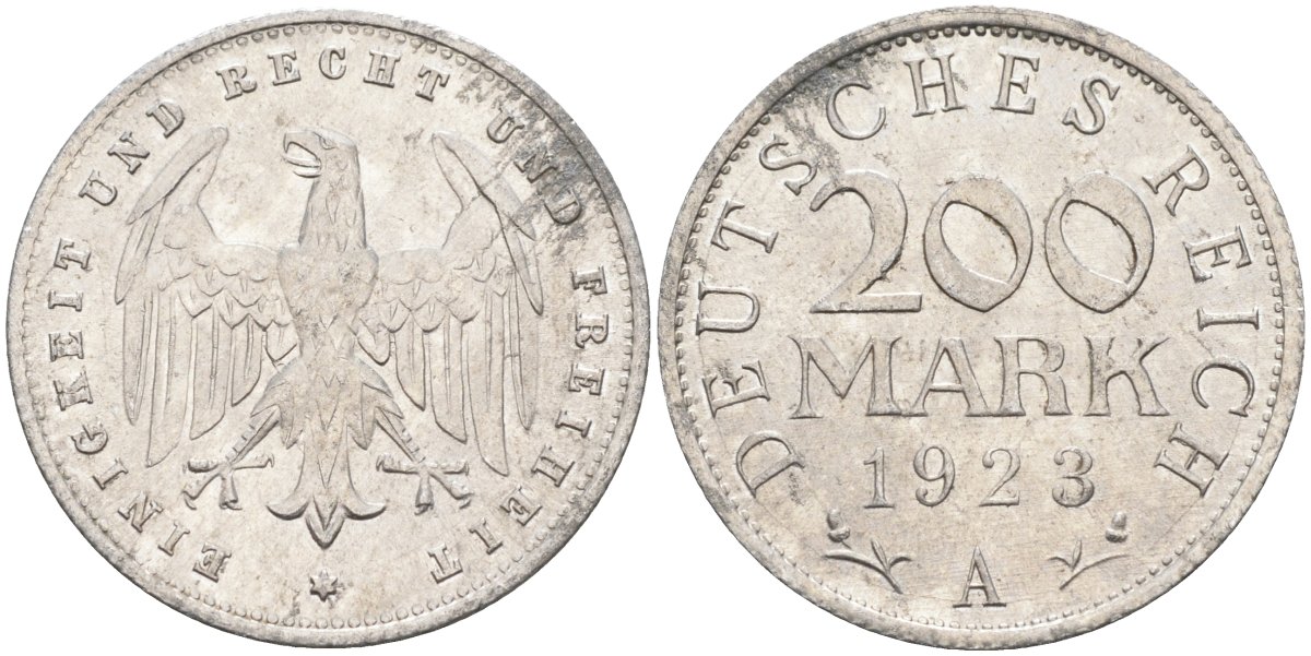 Германия 200 марок 1923 A KM 35, J. 304, Weege 22 алюминий UNC 4586-254