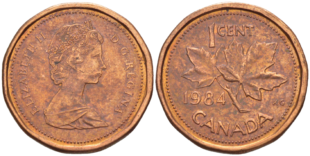 КАНАДА 1 ЦЕНТ 1984 КЛЕНОВЫЙ ЛИСТ, ЕЛИЗАВЕТА II (1953-) KM 132 бронза 201-129