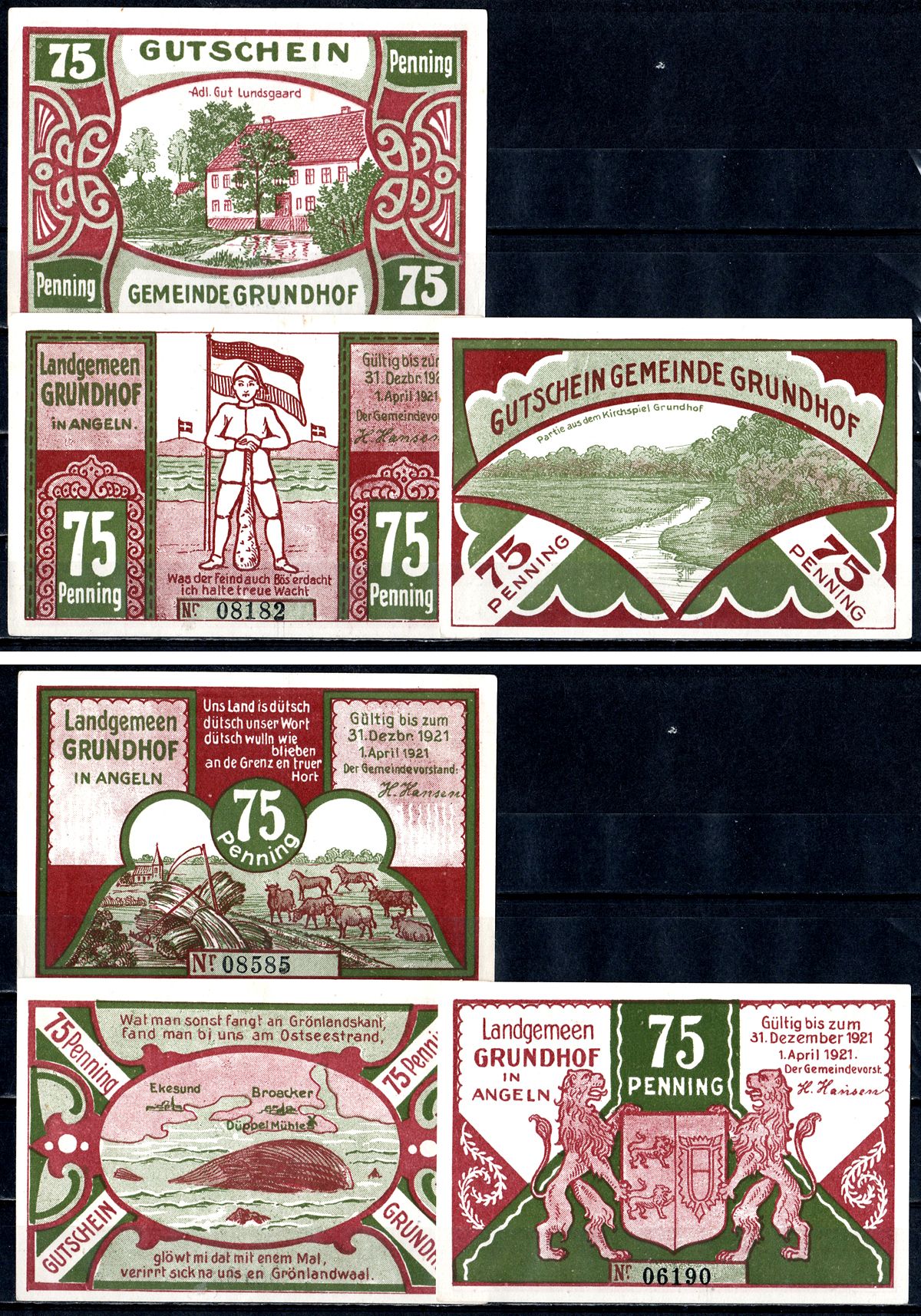 Грундхоф (Пруссия, Шлезвиг-Гольштейн) набор из 3 нотгельдов 1920-1921 7556-14-3-2