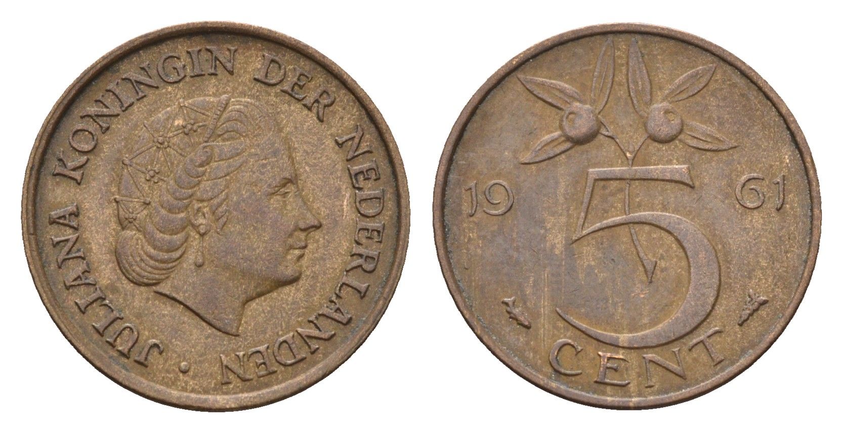 Нидерланды 5 центов 1961 Юлиана (1948-1980) KM 181 бронза 4685-119