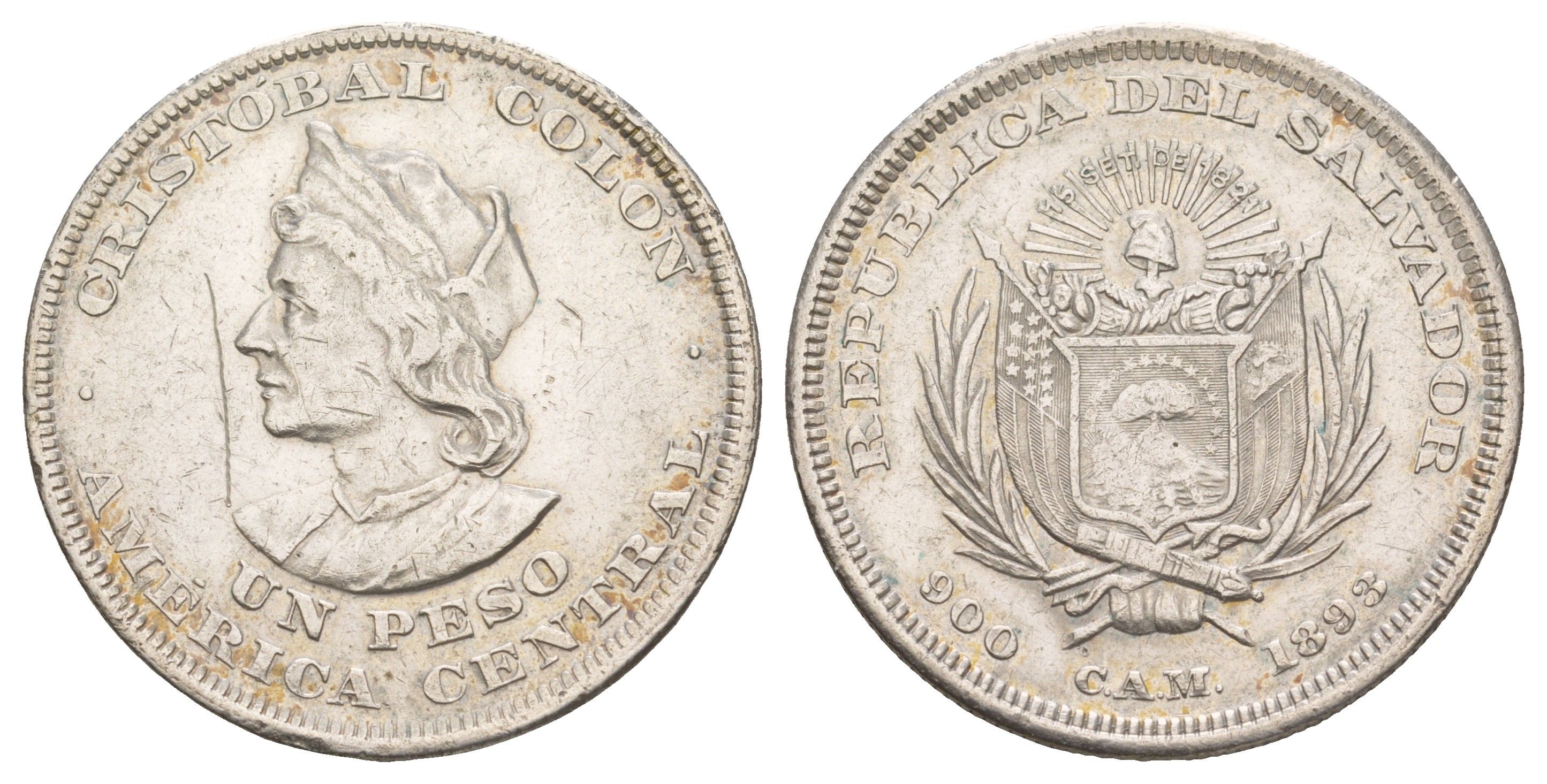 Сальвадор 1 песо 1893 C.A.M. KM 115.1 серебро 1517-1123
