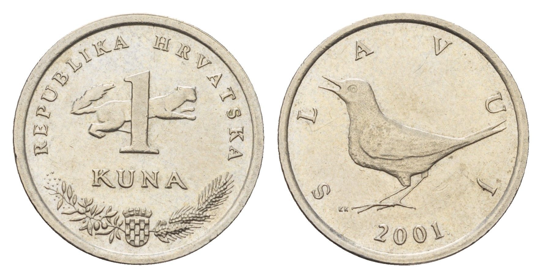 Хорватия 1 куна 2001 западный соловей, легенда на хорватском KM 9.1 медь цинк никель 3459-933