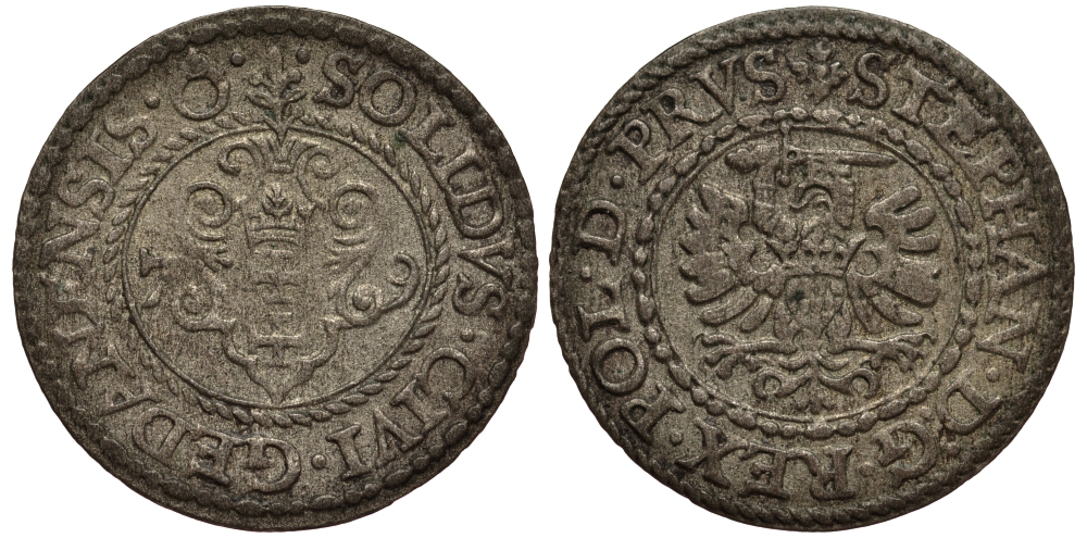 Польша, Данциг 1 шиллинг (шеляг) 1579 Стефан Баторий (1576-1586), вес 1,03 гр. серебро 1516-1531