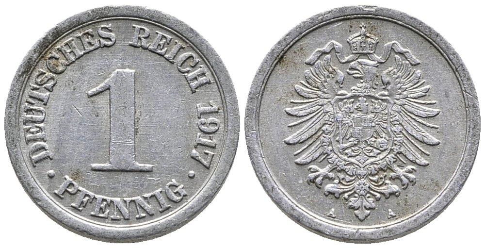 Германия 1 пфенниг 1917 A KM 24, J. 300, Weege 2 алюминий 39-1237