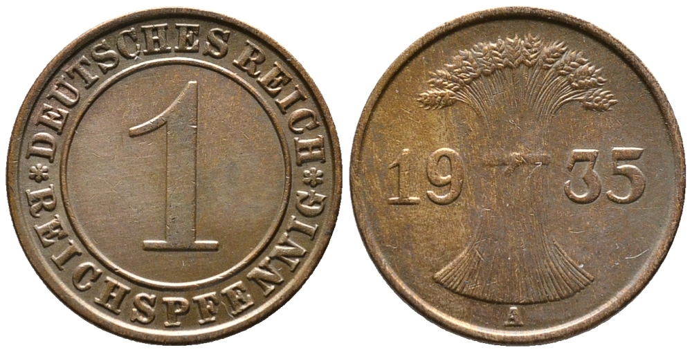 Германия 1 рейхспфенниг 1935 A KM 37, J. 313 бронза 39-1116