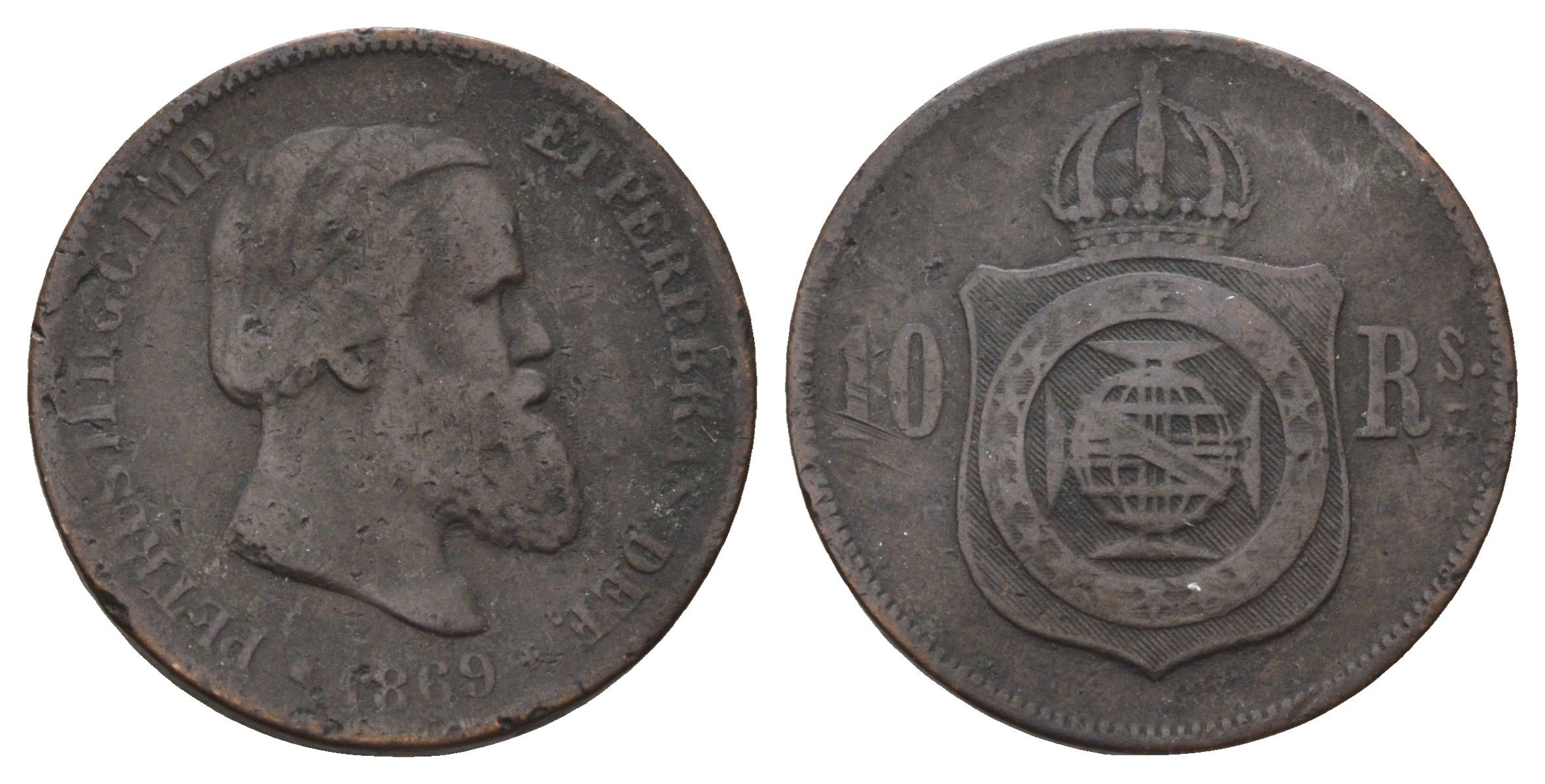 Бразилия 10 реалов (рейс) 1869 KM 473 бронза 218-434