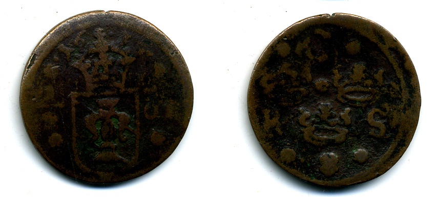 Швеция 1/4 эре 17 ВЕК медь 57-925