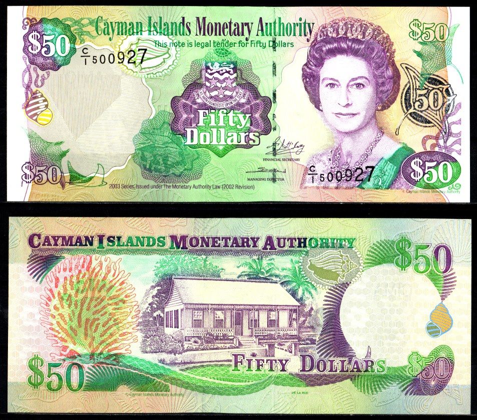 Каймановы острова 50 долларов 2003 Елизавета II. Дом правительства Pick 32 a бумага UNC (пресс) 451-1193-1