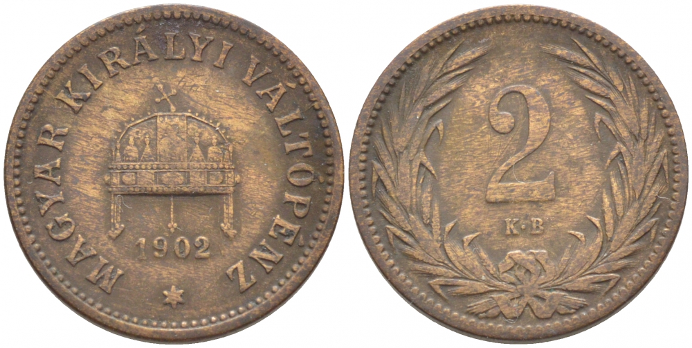 Венгрия 2 филлера 1902 KB, Франц Иосиф I (1848-1916) KM 481 бронза 105-1248