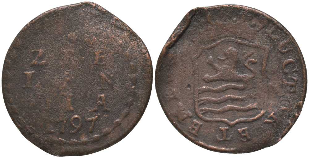 ЗЕЛАНДИЯ, НИДЕРЛАНДЫ 1 ДУИТ 1797 KM 105 медь 117-535