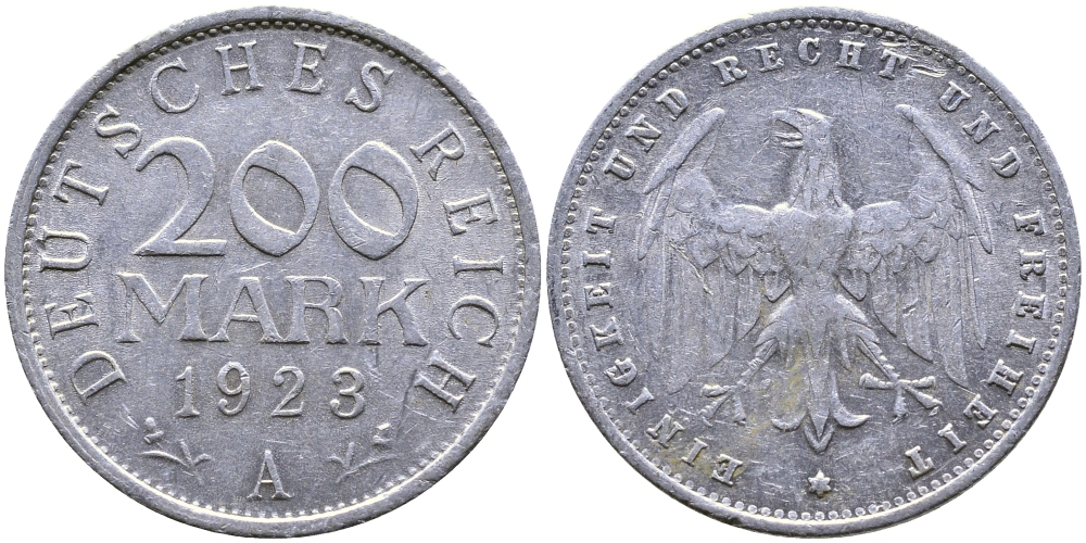 ГЕРМАНИЯ 200 МАРОК 1923 А KM 35, J. 304 алюминий 87-251