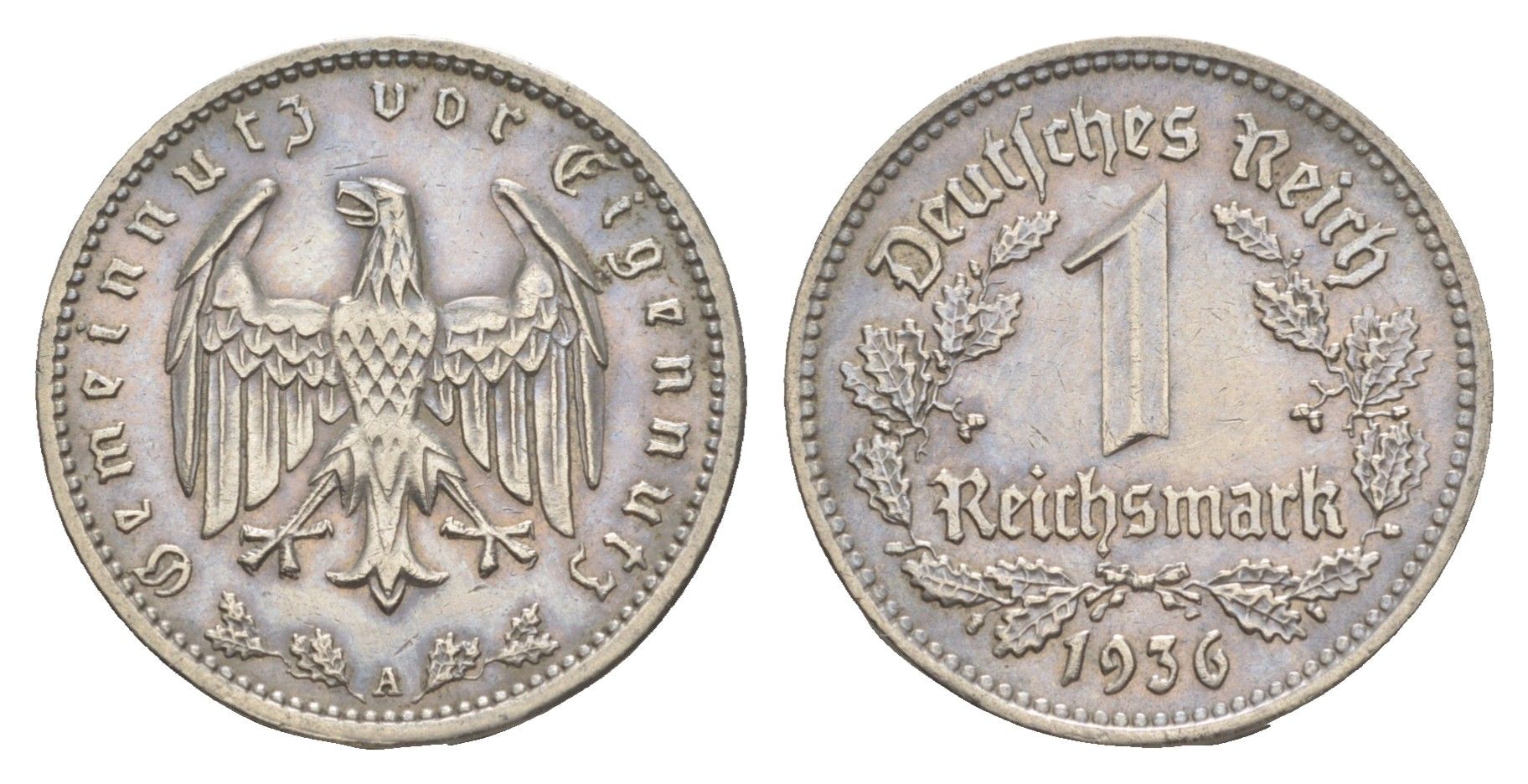 Германия 1 рейхсмарка 1936 A KM 78, J. 354 никель 603-1325