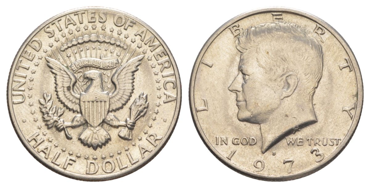 США 1/2 доллара (50 центов) 1973 Джон Кеннеди KM 202b медь плакированная медно-никелем aUNC 4526-141