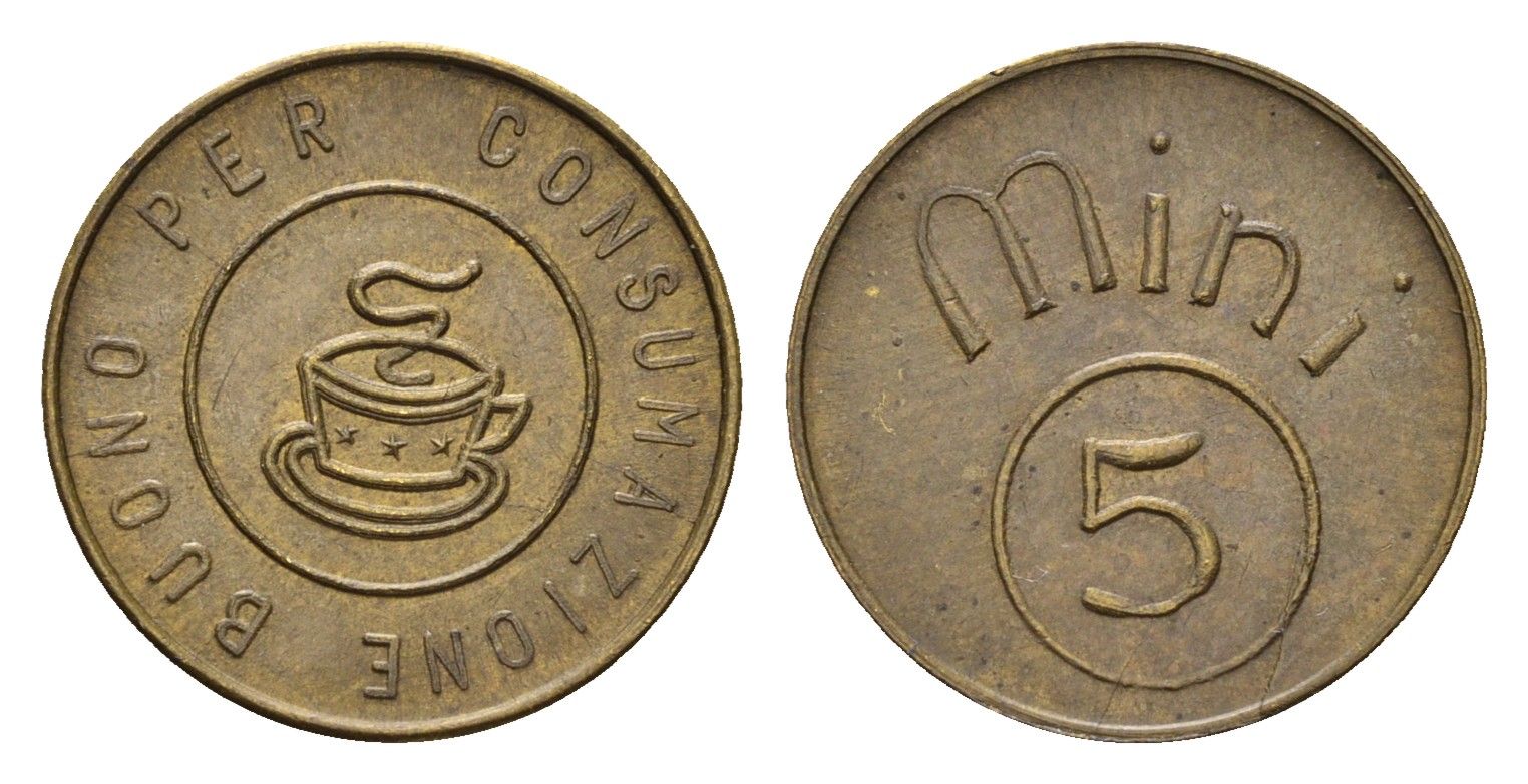 Италия жетон кофейни диаметр 19 мм, вес 2,3 гр латунь 4669-234