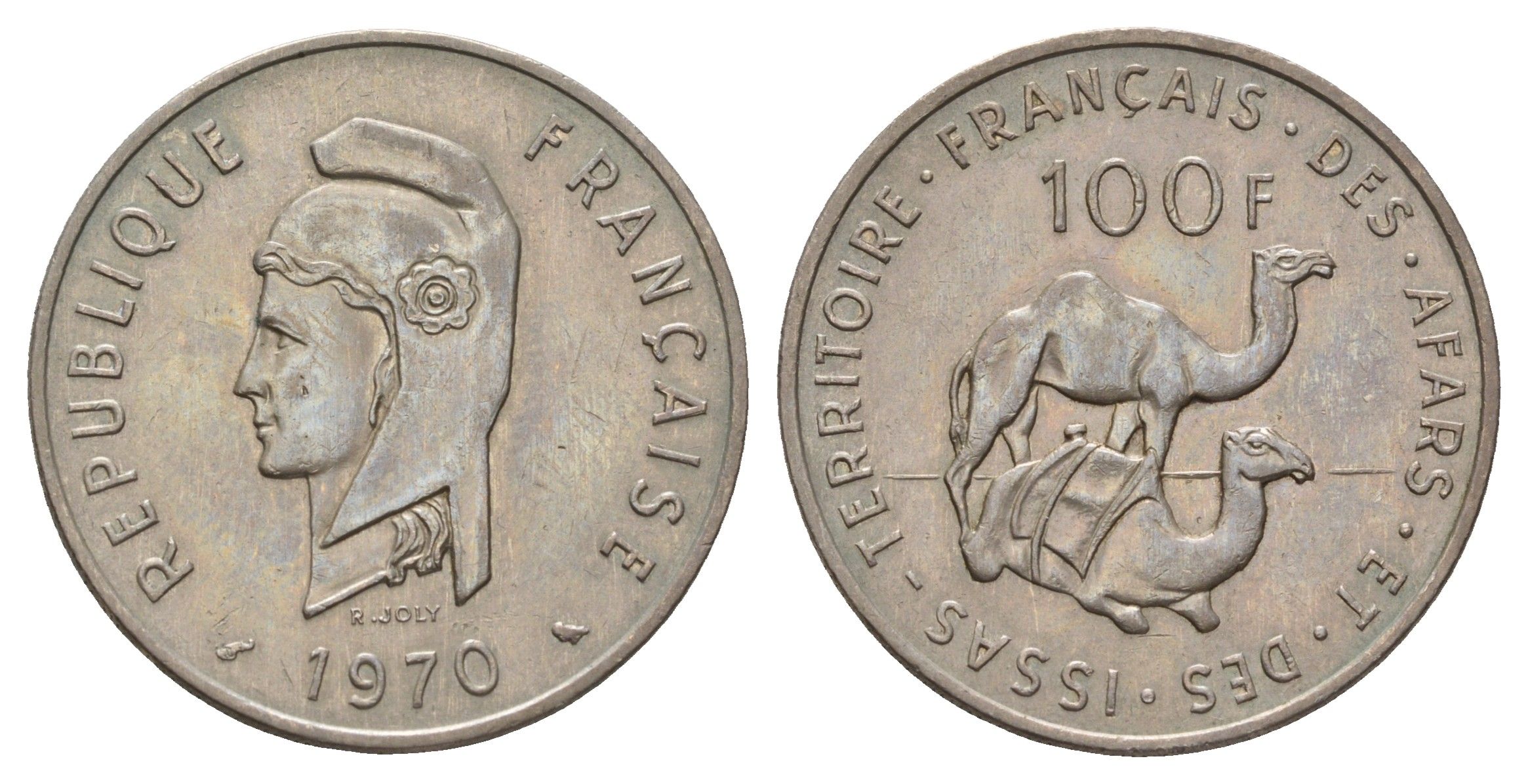 Французские афар и исса 100 франков 1970 KM 19 медно-никель UNC 4127-1924