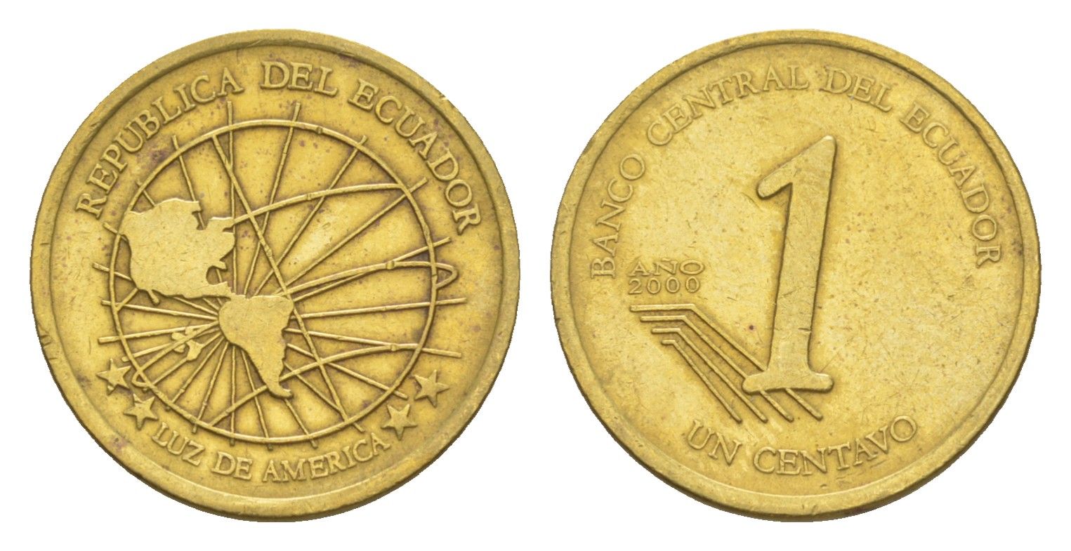 Эквадор 1 сентаво 2000 KM 104 латунь UNC 4640-1061