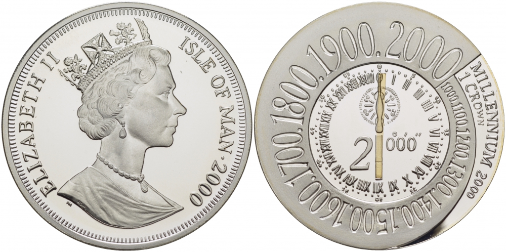 Остров Мэн 1 крона 2000 миллениум, отсчет KM 1051 серебро PROOF 04-093-43