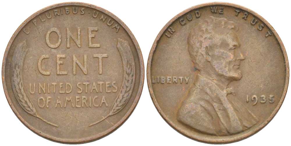 США 1 ЦЕНТ 1935 ЛИНКОЛЬН KM 132 бронза 3309-1237
