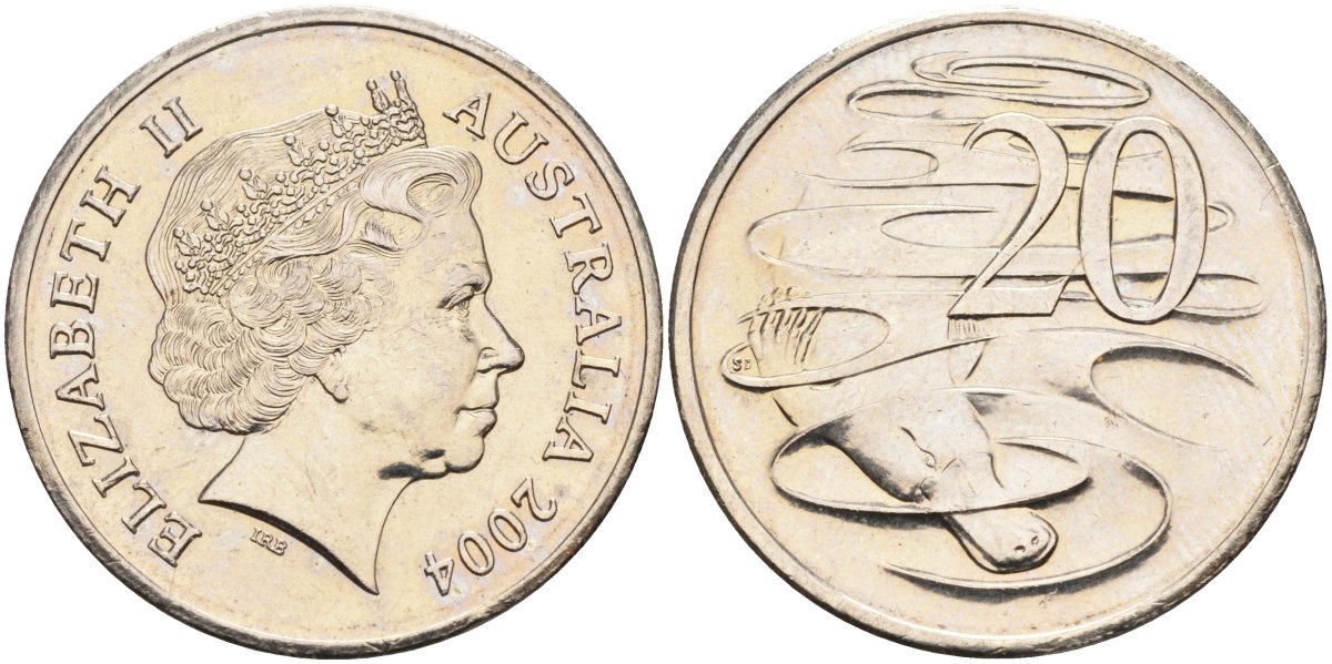 Австралия 20 центов 2004 Елизавета II (1952-), утконос KM 403 медно-никель 4131-1244