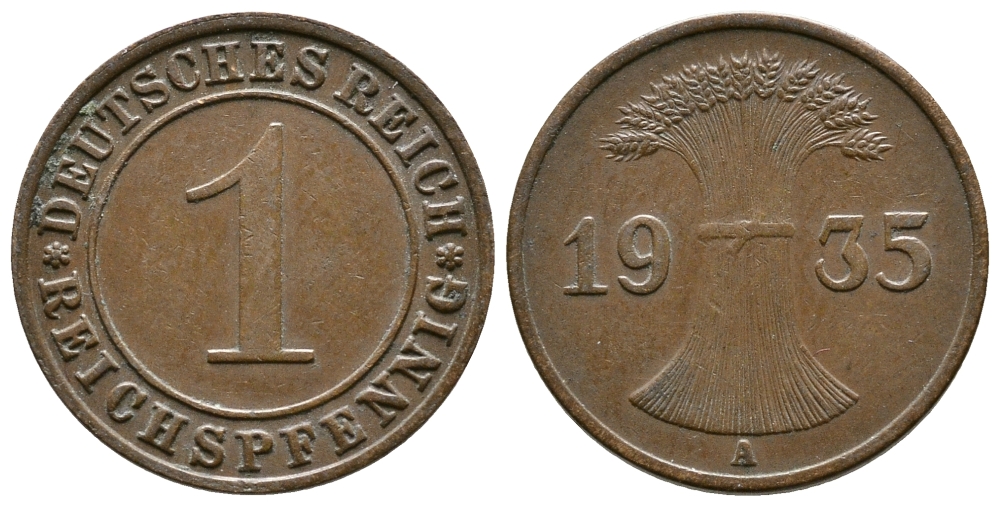 Германия 1 рейхспфенниг 1935 A KM 37, J. 313 бронза 4380-1266
