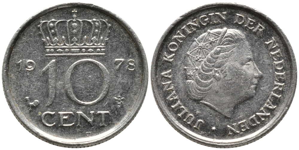 Нидерланды 10 центов 1978 Юлиана (1948-1980) КМ 182 никель 220-1269