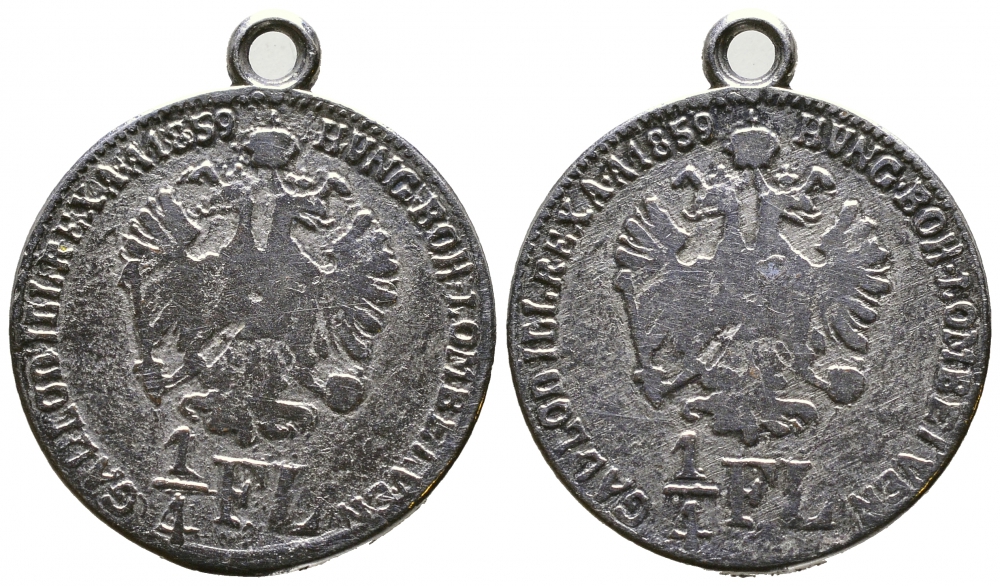 АВСТРО-ВЕНГРИЯ ЖЕТОН С КОЛЬЦОМ ДЛЯ НОСКИ ND 1/4 ФЛОРИНА 1859 белый металл 4390-447