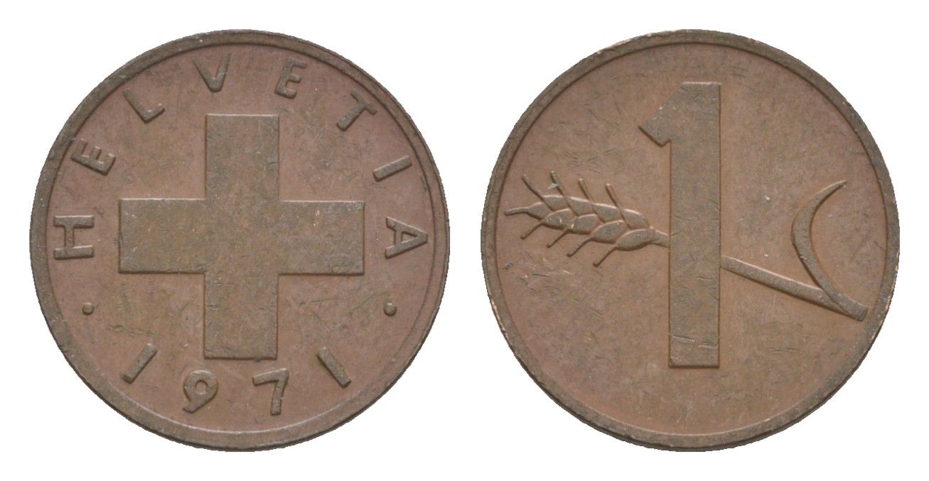 Швейцария 1 раппен 1971 KM 46 бронза 3458-646