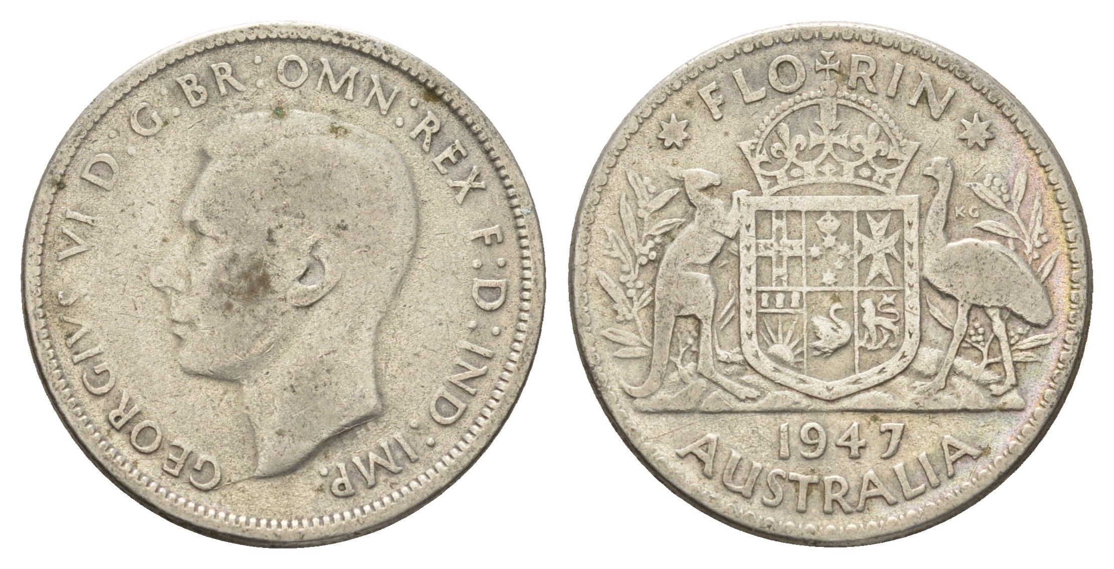 Австралия 1 флорин = 2 шиллинга 1947 Георг VI (1936-1952) KM 40a серебро 60-1012