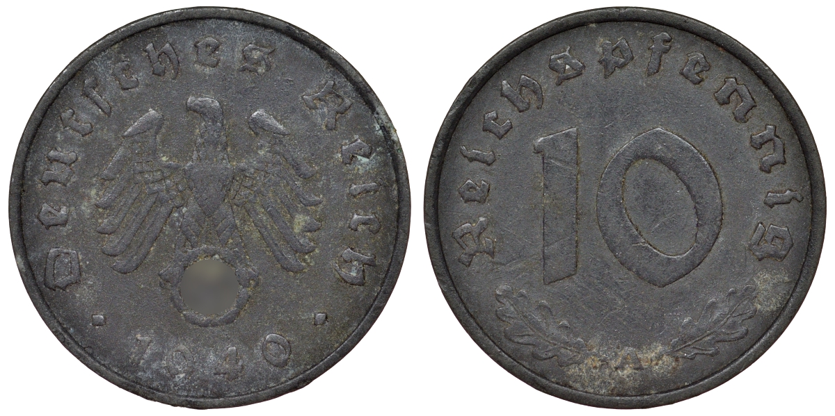 Германия 10 рейхспфеннигов 1940 A KM 101, J. 371 цинк 4121-1021
