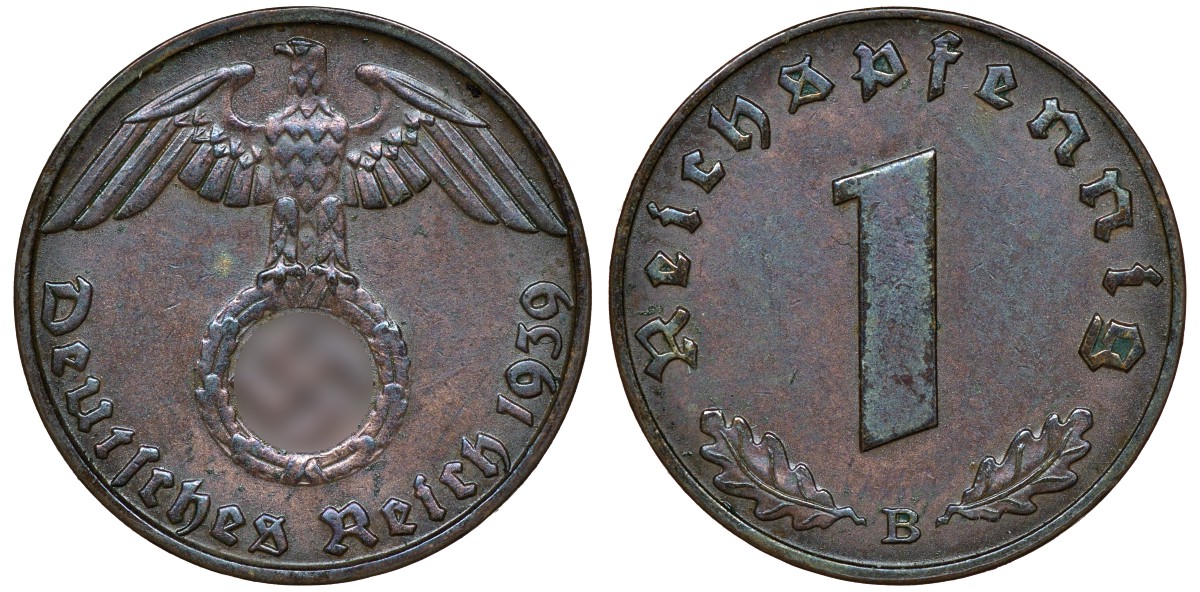 ГЕРМАНИЯ 1 РЕЙХСПФЕННИГ 1939 B J 361, KM 89 бронза 72-1635