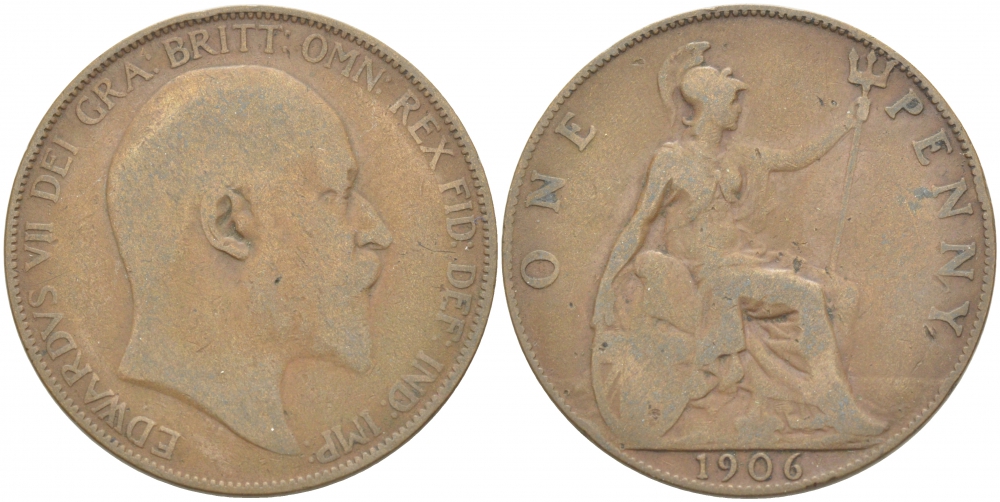 Великобритания 1 пенни 1906 Эдуард VII (1901-1910) KM 794.2, Sp 3990 бронза 4403-822