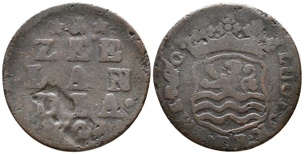 НИДЕРЛАНДЫ, ЗЕЛАНДИЯ 1 ДУИТ 1792 KM 105 медь 34-843