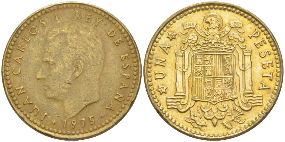 Испания 1 песета 1975 (80) Хуан Карлос I (1975-2014) KM 806 алюминиевая бронза 4551-617