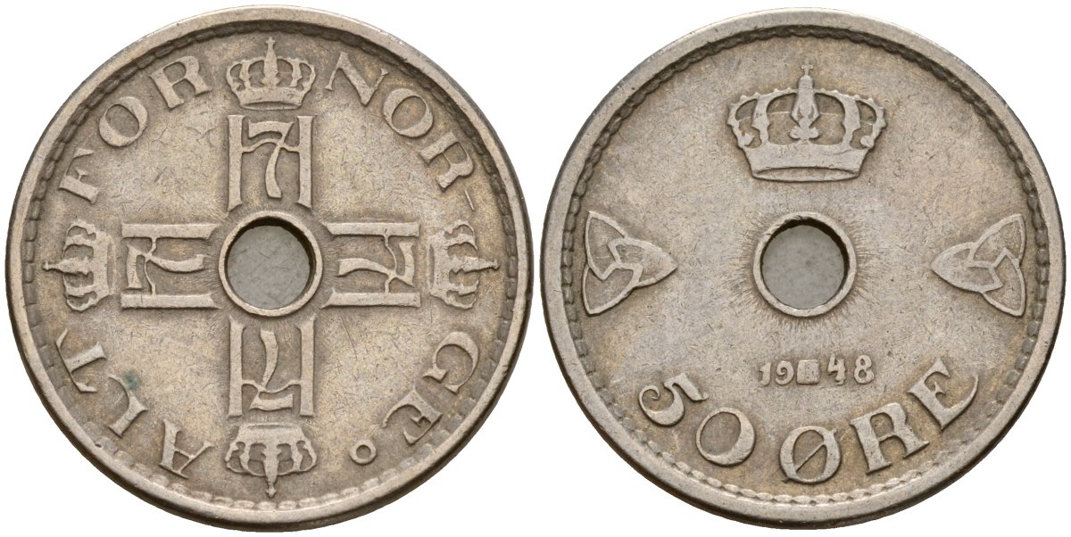 Норвегия 50 эре 1948 Хокон VII (1905-1957) KM 386 медно-никель 4187-917