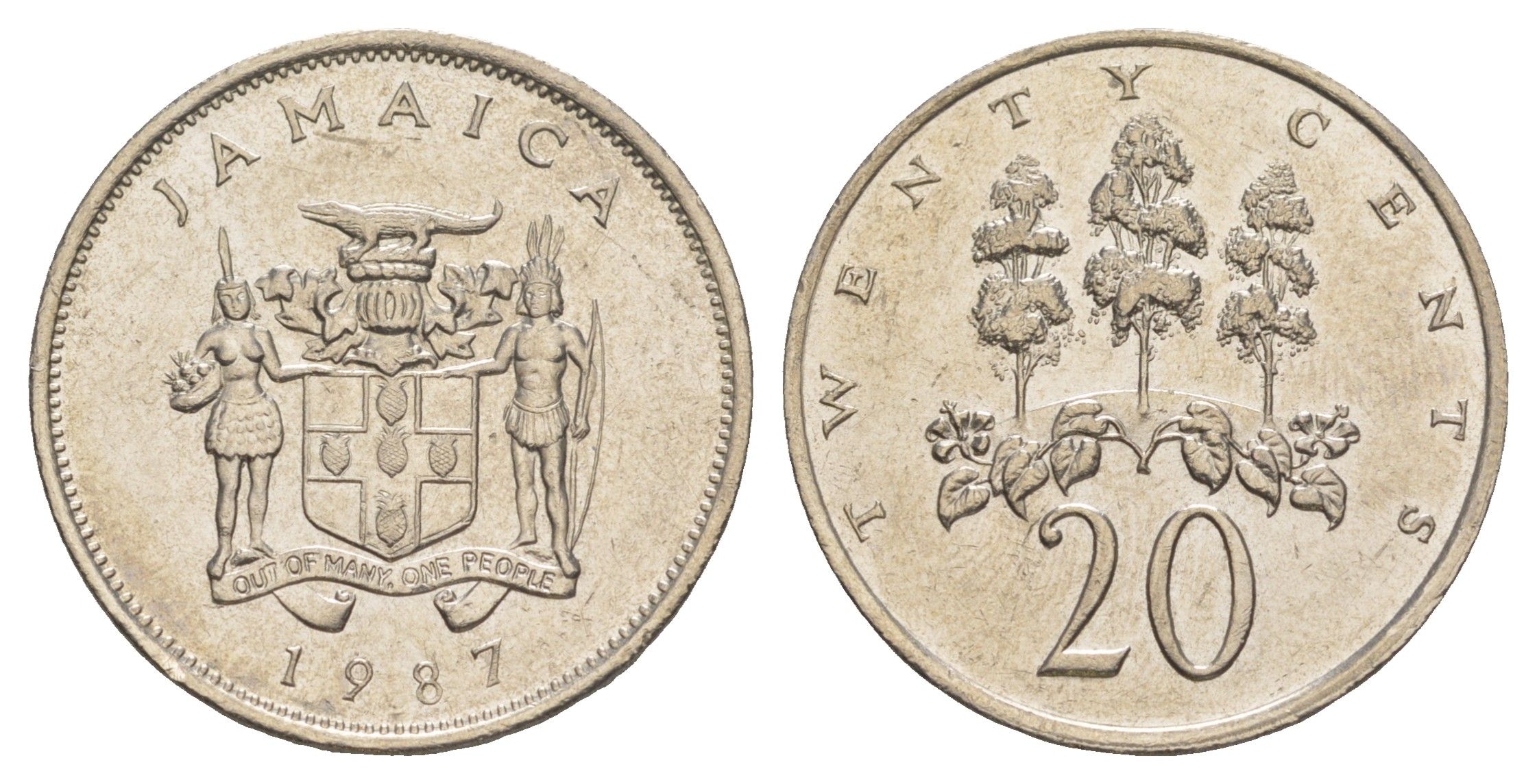 Ямайка 20 центов 1987 KM 48 медно-никель aUNC 4652-615